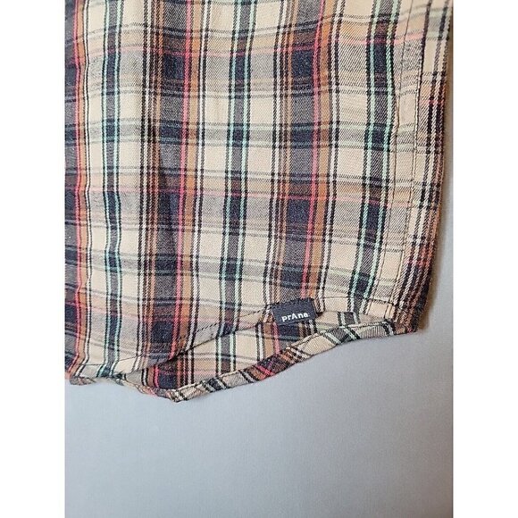 prAna Button Up Flannel Shirt Men's Small Brown Plaid Organic Cotton, NWT $79 - Picture 4 of 8